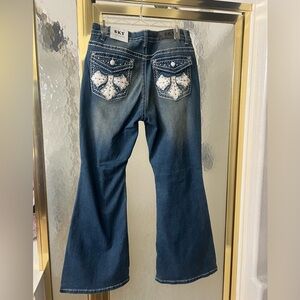 NWT Sky Women's Denim super soft Flare Jeans with Embellished Pockets size 11/30